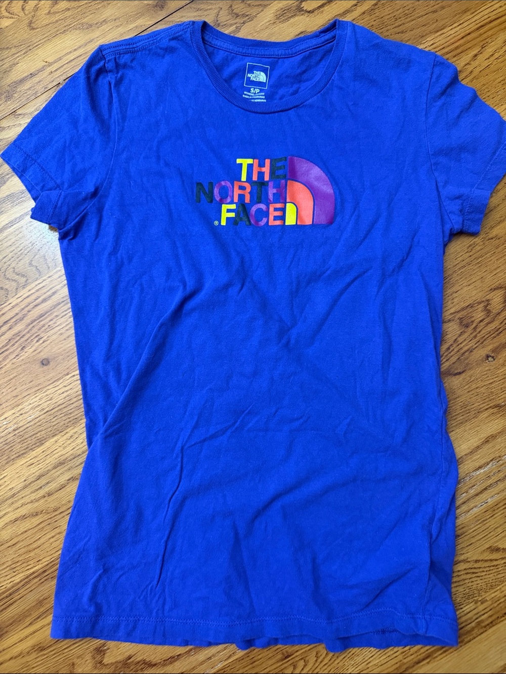 The North Face Blue Tee with Multicolor Logo